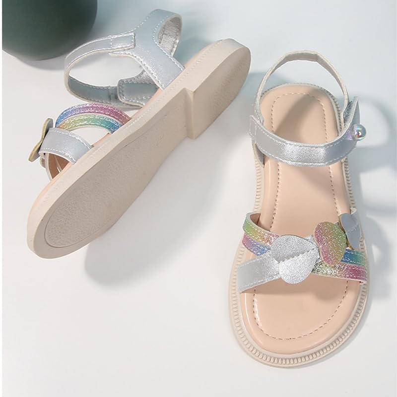 Image of kkdom Girls Cute Heart Sandals Open Toe Summer Flats Dress Sandals Shoes