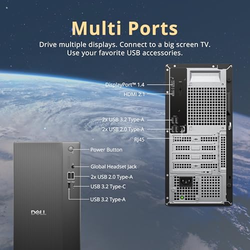 Dell ECT1250 Tower Desktop, Intel Core Ultra 5 225, 16GB DDR5, 512GB SSD, Intel UHD Graphics, Wi-Fi 6, Bluetooth, Wired Keyboard & Mouse, Windows 11, Black(Renewed) — view 8