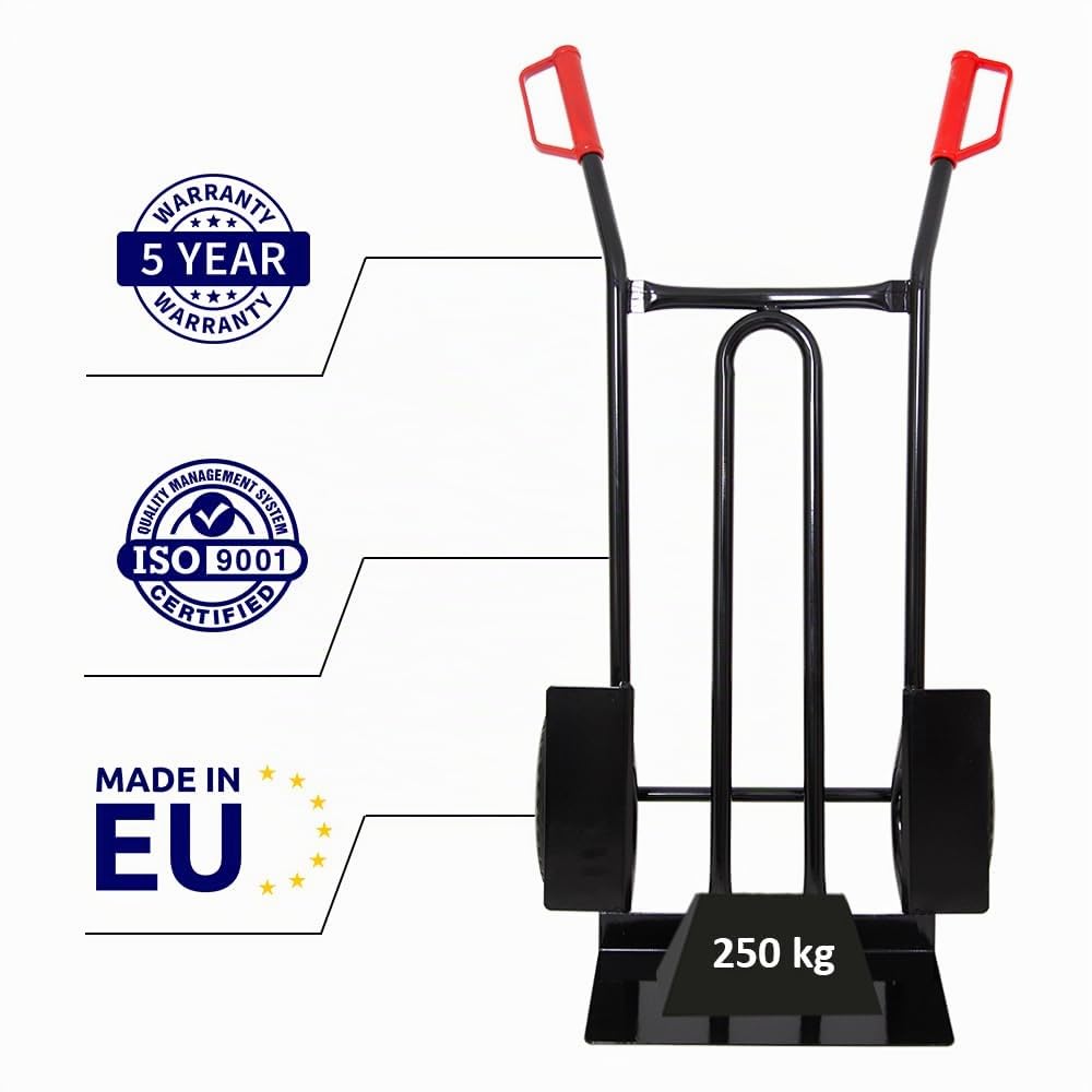 Proregal Sackkarre Rhino XL Schaufel | HxBxT 104x60x50 cm | Tragkraft 250kg| Pannensichere Räder | Schwarz | Transportkarre für Umzug oder Getränkekisten
