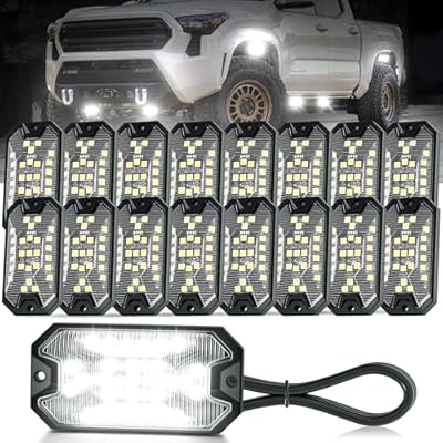 Aohler 16 Pods Pure White Rock Lights, 6000K Pure White 27 LEDs Super Bright LED Underglow Neon Light, 10m Extension Wire, IP68 Waterproof for Trucks Pickup SUV UTV ATV RZR Car Boats