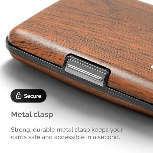 Image of OGON -DESIGNS- Aluminum card holder, RFID protection against fraud and demagnetization, compact wallet, Smart Case STOCKHOLM model (Covering wood imitation Sequoia, Extra-secure lock)