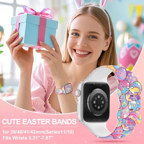Image of wipalor Easter Bunny Bands for Apple Watch Bands for Women 42mm 41mm 40mm 38mm, Cute Holiday Easter Rabbit iWatch Bands Soft Silicone Sport iPhone Watch Bands Series 11 10 9 SE 8 7 6 5 4 3 2 1
