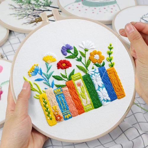 Image of Louise Maelys Funny Embroidery Kits for Beginners,Cross Stitch Kit for Adults,DIY Needlepoint with Books Bookmarks and Flowers Pattern