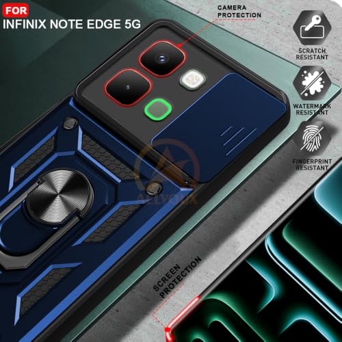Image of Armor Bumper Back Cover Case for Infinix Note Edge 5G | Rotating Camera Cover, Ring Holder & Kickstand | Heavy Duty & 360 Degree Protection Infinix Note Edge 5G Back Cover (Blue)