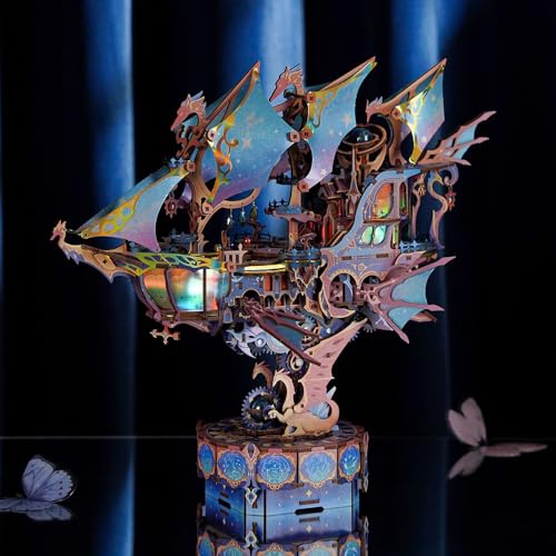 Image of Tonecheer 3D Wooden Puzzle Airship Model Kit, DIY Transmission Model Fantasy Ship Spaceship with Music, Movable Building Kit Starlight Craft Mechanical Decor Idea Gift for Adults - Magical Galaxy