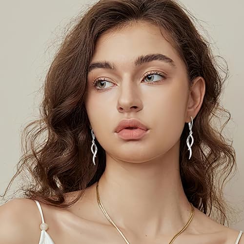 ALEXCRAFT 925 Sterling Silver Dangle Earrings, Hypoallergenic 14k Gold Plated Double Linear Twisted Dangling Drop Earrings for Women Trendy Statement Elegant Lightweight French Hook Leverback Earring4