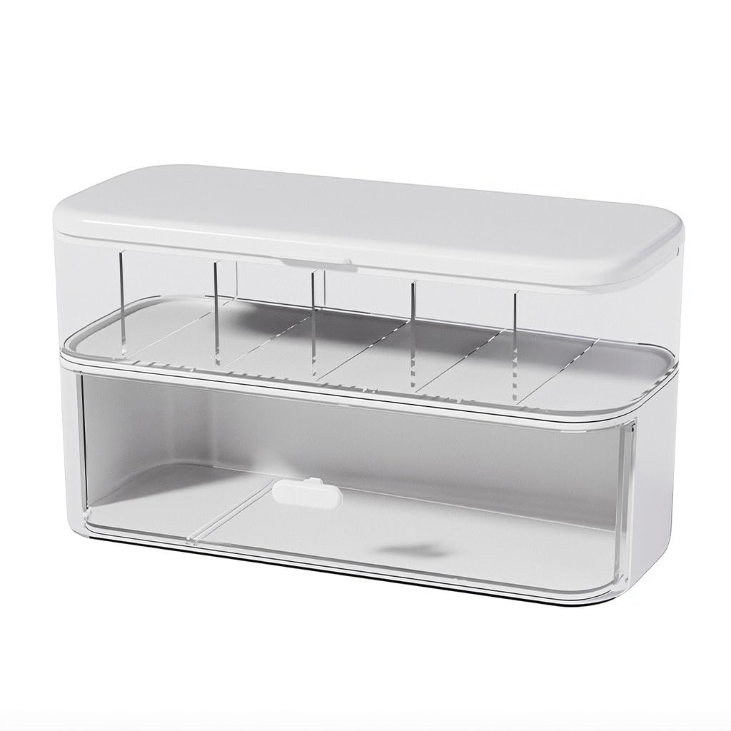 ZORBES® Data Cable Organizer Case Double Layer Clear Cable Accessories Storage Box with Drawer, Flip-up Lid Multi Compartment Cable Holder Small Gadget Desk Storage Box