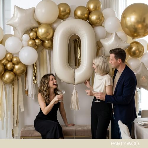 Image of PartyWoo Beige Number 0 Balloon 40 Inch 25pcs White Sand Foil Star Gold