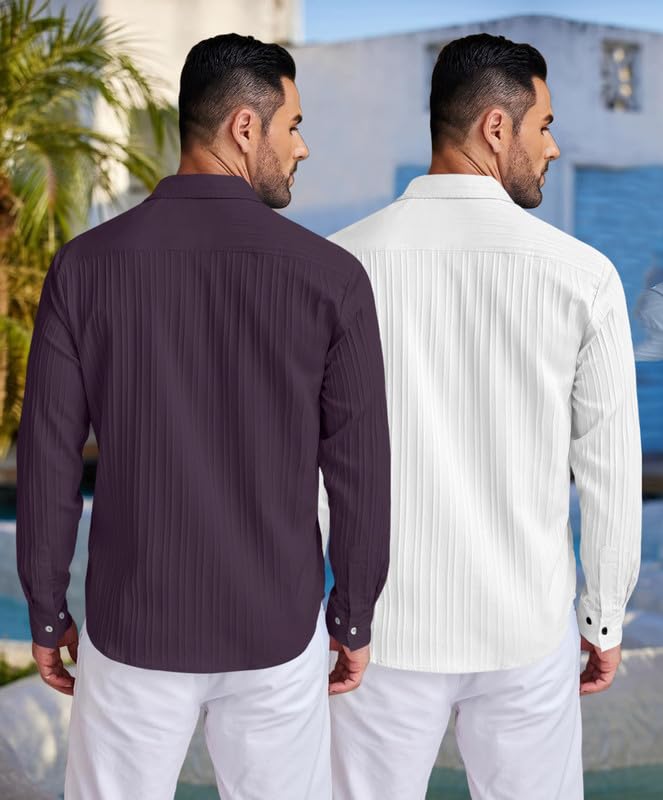 Image of FINIVO FASHION Men's Cotton Blend Shirt Set Lightweight, Full Sleeves, Plain Texture, Button Closure, Summer Ready (Pack of 2)
