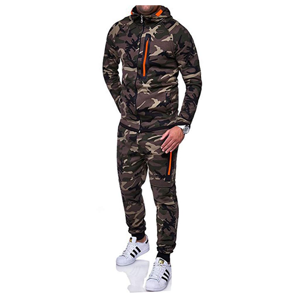 Morbuy Women's Camouflage Green Men's Casual Tracksuits Set Camouflage Zipper Spring Autumn Hoodie Jacket Pants Sweatshirt Suit Bodybuilding Training Gym (Xl, )