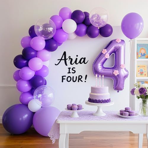 Image of RUBFAC Purple Balloons 129pcs, Lavender Lilac Purple Balloon Arch Kit, Different Sizes 18 12 10 5 Inch for Masquerade Party Decorations Engagement Bachelorette Birthday Bridal Baby Shower Supplies