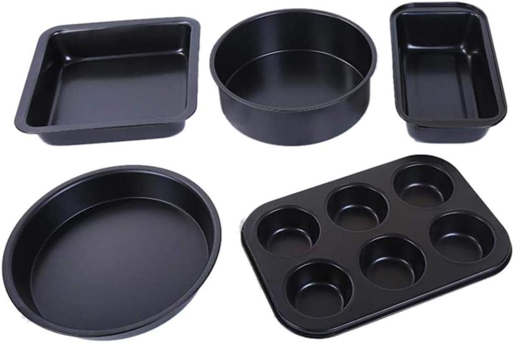 5-Piece Bakeware Set Baking Equipment Non Stick - with Muffin Tray, Oven Tray, Cake Pan, Loaf Pan and Spring Form Cake Tin (Black)