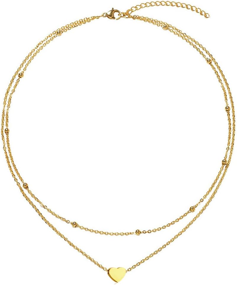 JewlureWomen's layered pendant necklace 18K gold plated delicate disc/heart/circle/pendant necklace Double chain fashion Y-shaped jewellery gift