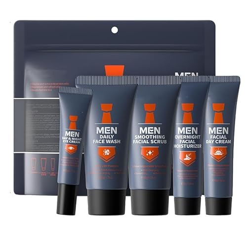 Ensemble de soins de la peau 5 pièces pour homme, ensemble de soins du visage pour homme, kit de voyage avec nettoyant pour le visage, gommage, crème pour les yeux, crème de jour et mosturisateur