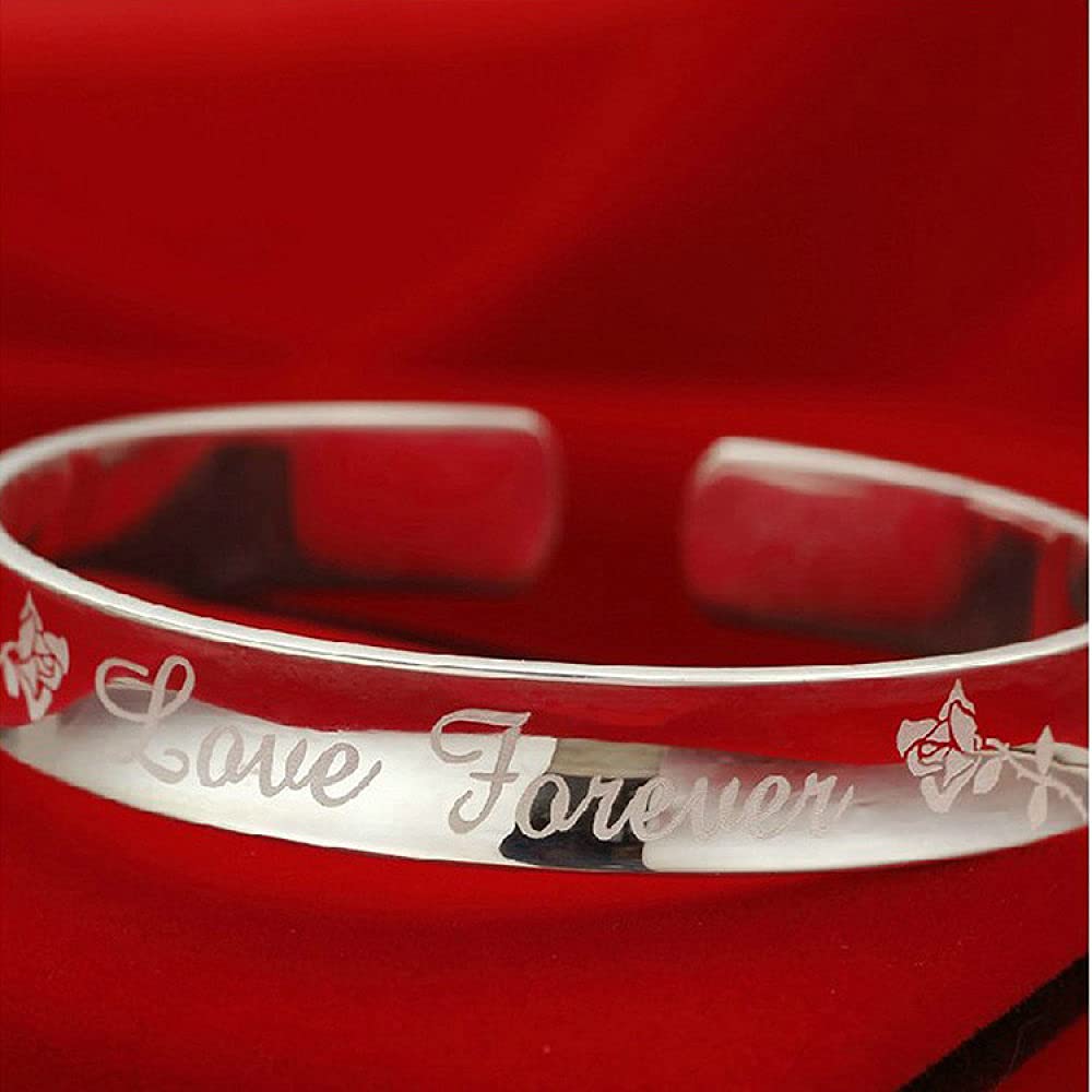 Brazalete De Cadena,Pulsera De Plata 925 Brazalete Ajustable Brazalete Tallado A Mano Joyería De Plata Esterlina Rosa Regalos De Cumpleaños for Hermanas Amigas Parejas Mamá