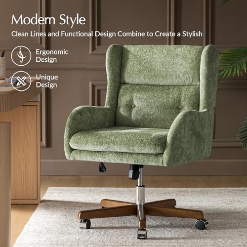 Image of HULALA HOME Modern Swivel Office Chair with Solid Wood Base, Moss