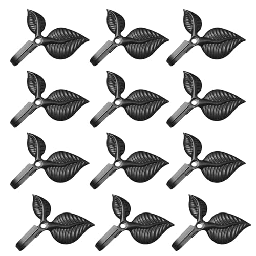 MUELODSIC 12 Ganchos de Pared Vintage Forma de Hojas en Hierro Fundido Negro Juego de 12 Unidades Ganchos Rústicos Multiusos para Abrigos Sombreros y Toallas Adecuado para Decoración y