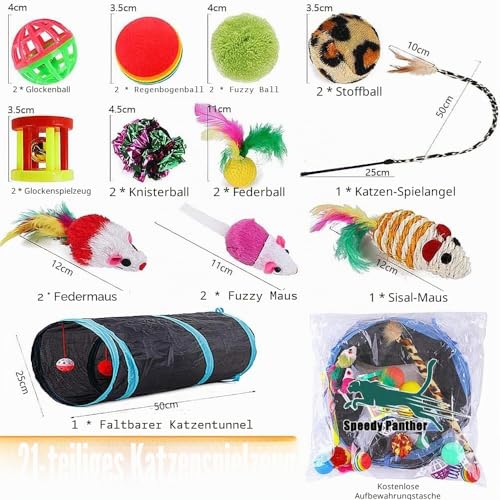 Speedy Panther 21 Stücke Katzenspielzeug Set Katzentunnel Interaktives Katzen Spielzeug für Kätzchen Federspielzeug Katzenbälle… – Ansicht 2