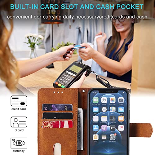 Housse portefeuille iPhone 14 Pro Max antichoc marron pliable - 5