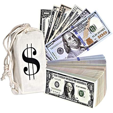 Playkidiz Dollar Prop Money - Fake Money for Advertising, Pranks, Birthday Party and Play Board Games - Pretend Money For Kids Learning and Playing Cover
