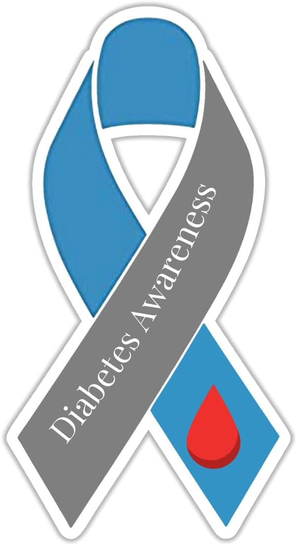 Diabetes Awareness Support Ribbon Sticker (Medium: 3.0 X 1.75 inches)