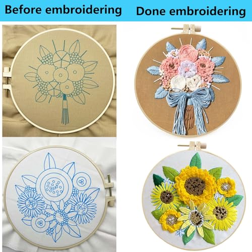 Image of Allazone 2 Sets Embroidery Kit for Beginners, Stitch Practice Kits for Craft Lover Hand Stitch with Embroidery Fabric with Stamped Pattern, Starter Stitch Kits Suitable for Adults (Sunflower)