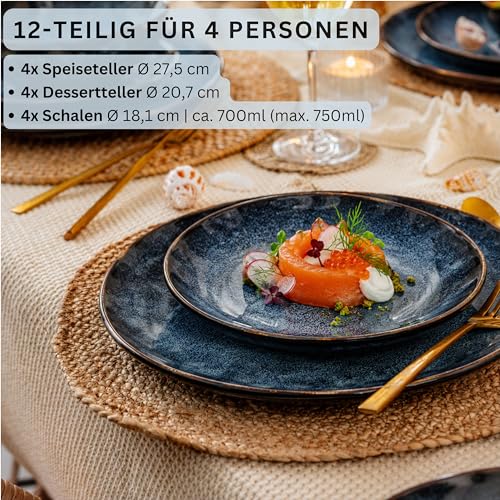 Sänger Tokio Geschirrset für 4 Personen, Teller Set 12-teilig, Dunkelblau – Bild 2