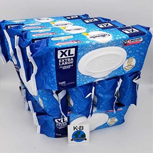 XL Flushable Wet Hypoallergenic Wipes for Adults Large, 12 FlipTop Packs, (60 Wipes