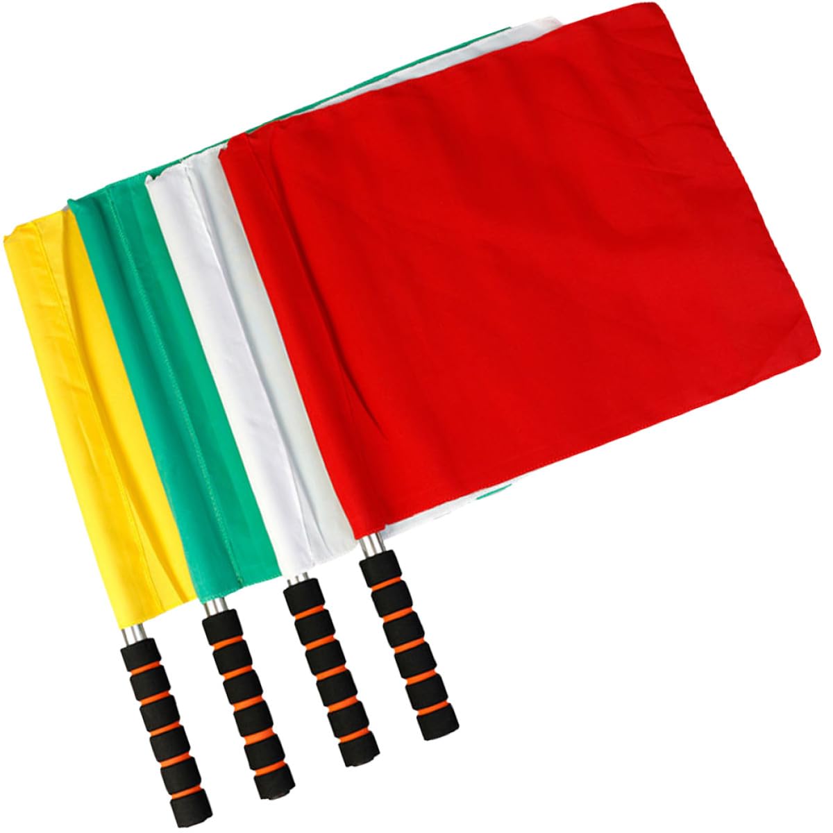 Amosfun Drapeaux D’arbitre de Football 4 Pcs en Tissu Imperméable Tiges en Acier Inoxydable Antirouille et Poignées en Mousse Confortables – Drapeaux de Signalisation Portatifs pour