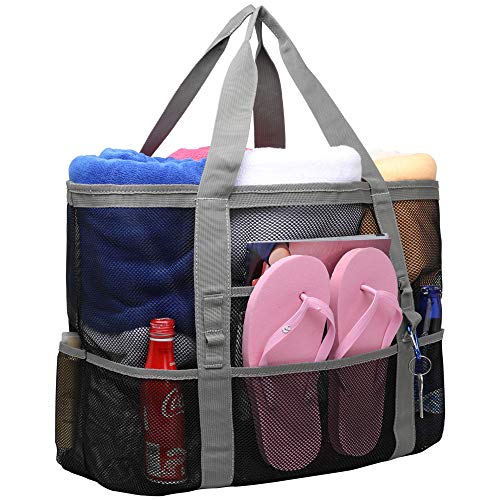 Mesh Beach Bag, BuyAgain Large Beach Tote Bag for Beach Picnic Toys Vacation,Black