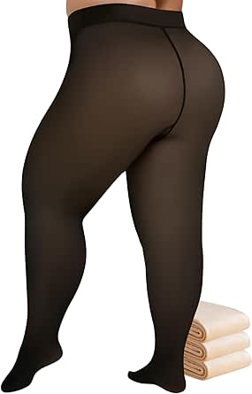 Plus Size Fleece Lined Tights for Women - Winter Warm Thermal Pantyhose, Thick Leggings under Dresses