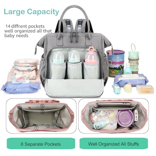 Image of LORADI Convertible Diaper Bag Tote, Water-Resistant Diaper Backpack with Anti-theft Pockets and Stroller Clips, Grey, Large