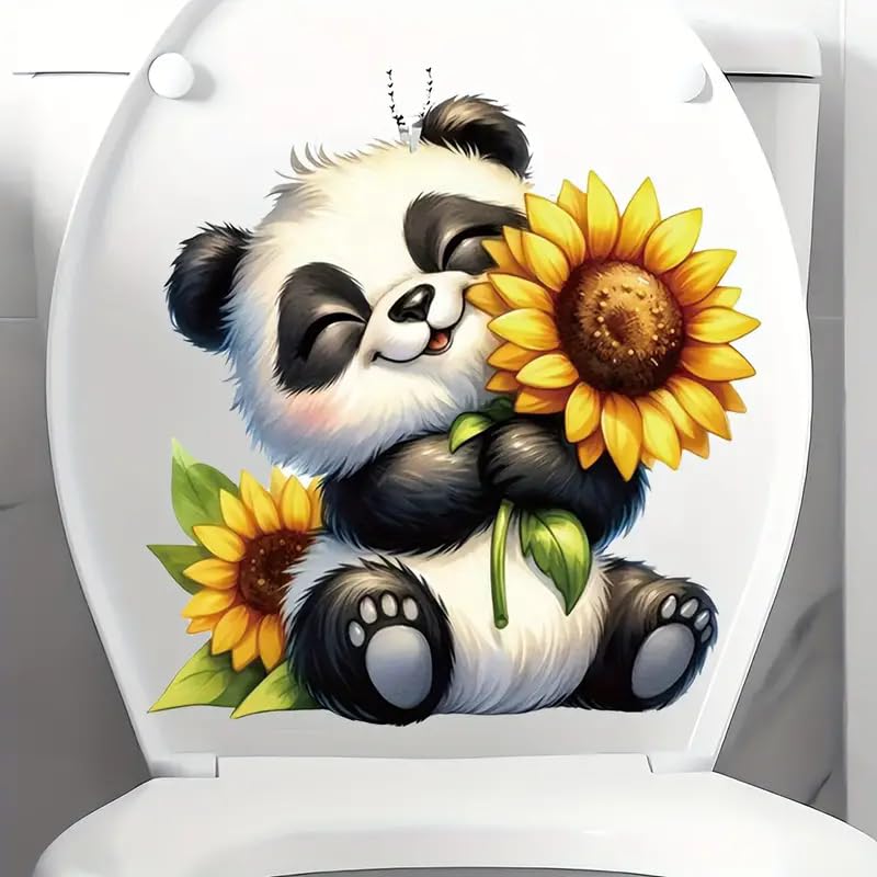 Christmas Panda Sunflower Toilet Cover Sticker Decals, Christmas Flower Fish Ocean Waterproof Toilet Lid Tank Seat Decals Cistern Self-Adhesive Bathroom Wall Sticker