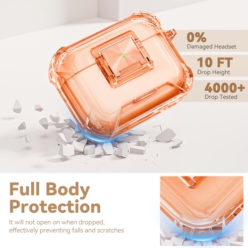 Image of for AirPods Pro 3 Case with Safety Lock,Clear Case Soft TPU Shock-Proof Protective Cover with Cute Bling Keychain and Cleaner kit for Women Girls-Clear Orange