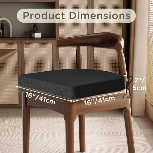 MineCozy Chair Cushions for Dining Chairs 6 Pack Indoor Seat Cushions with Ties and Washable Cover Non Slip Seat Pad for Kitchen Dining Room 16"X16"X2",Black by MineCozy - Image 2
