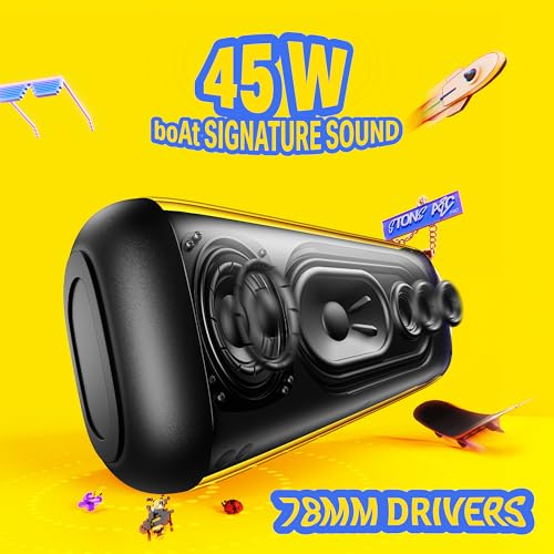 Image of Boat Stone Arc Pro Plus, Spatial Audio, 45W Signature Sound, 78mm Drivers,12 Hrs Battery, Broadcast & App Support, Bluetooth Speaker, Wireless Speaker, Portable Speaker (Raging Black)