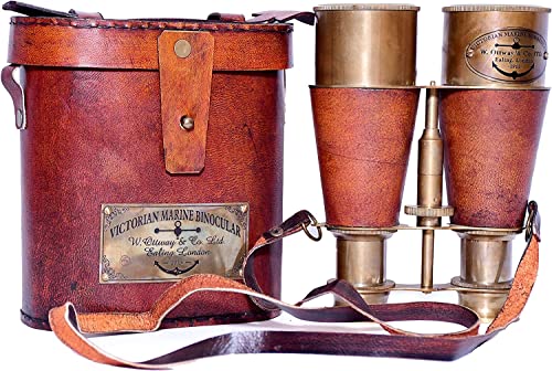 Binoculares de latón vintage con estuche de cuero naranja, 15x miniatura 6