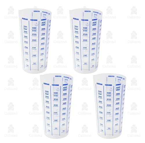 Kit 4 Copos Plásticos Medidores Graduados Transparente 500ml com Bico Graduação de Xícara, Chocolate