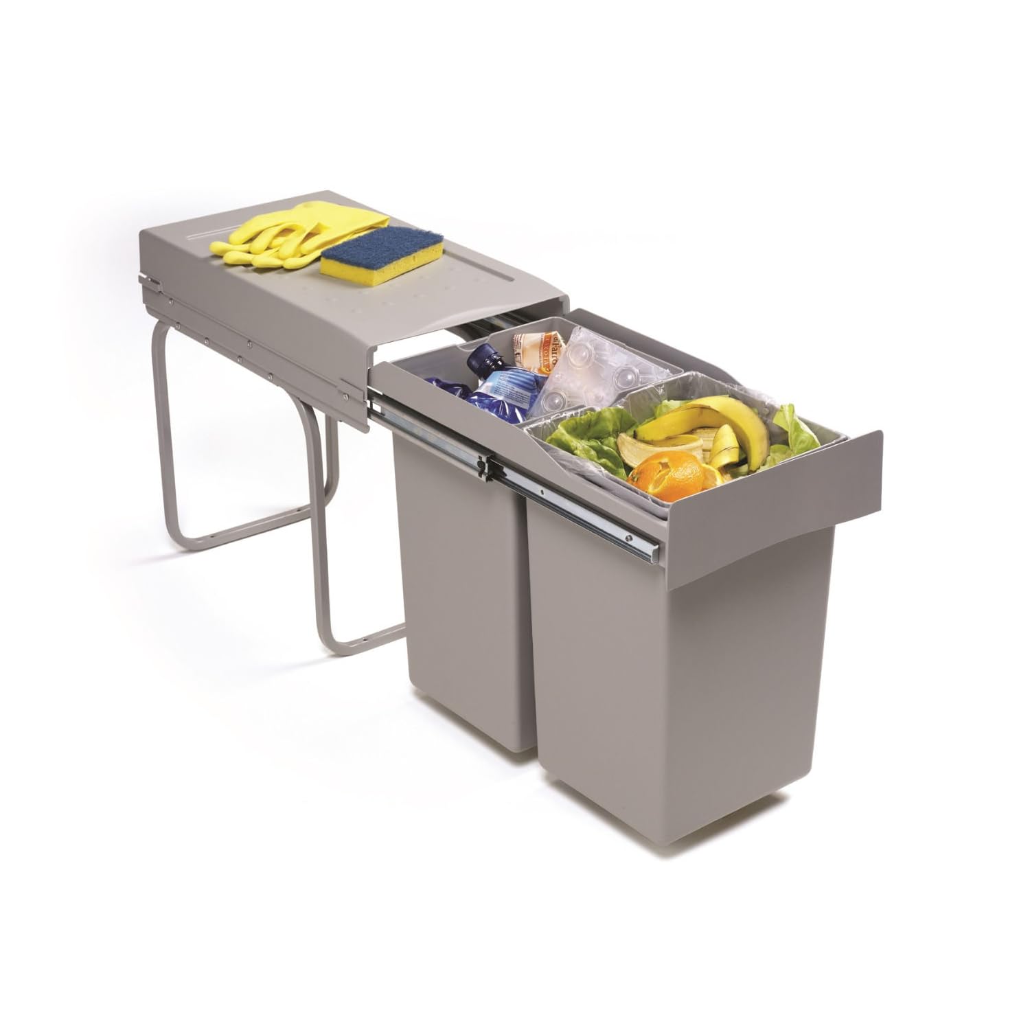 Victory Einbau-Abfallsammler Double-Man Deluxe 28 Liter in Alugrau Vollauszug Mülleimer