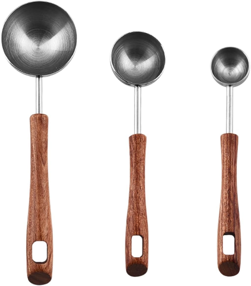 Set di 3 cucchiai dosatori da caffè, in acciaio inox, con manico in noce nera, strumento di misurazione per liquidi e solidi, per cucina (4 ml/8 ml/25 ml)