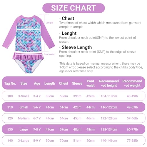 Image of JiAmy Girls Swimsuits Long Sleeve Bathing Suit Two Piece Rash Guard Set Beach Swimwear with UPF 50+ Sun Protection 3-9T