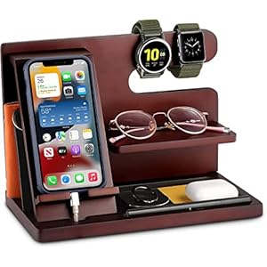 OUTXE Wood Phone Docking Station Organizer Gifts for Men Key Holder Wallet Stand Watch Organizer Nightstand Men Gift…