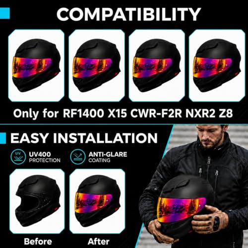 Image of PSLER RF-1400 Visor - CWR-F2R Face Shield Helmet Visor Motorcycle Helmet Shield Accessories Replacement for RF 1400 CWR-F2R NXR2 Z8 X15,Deep Purplish Red