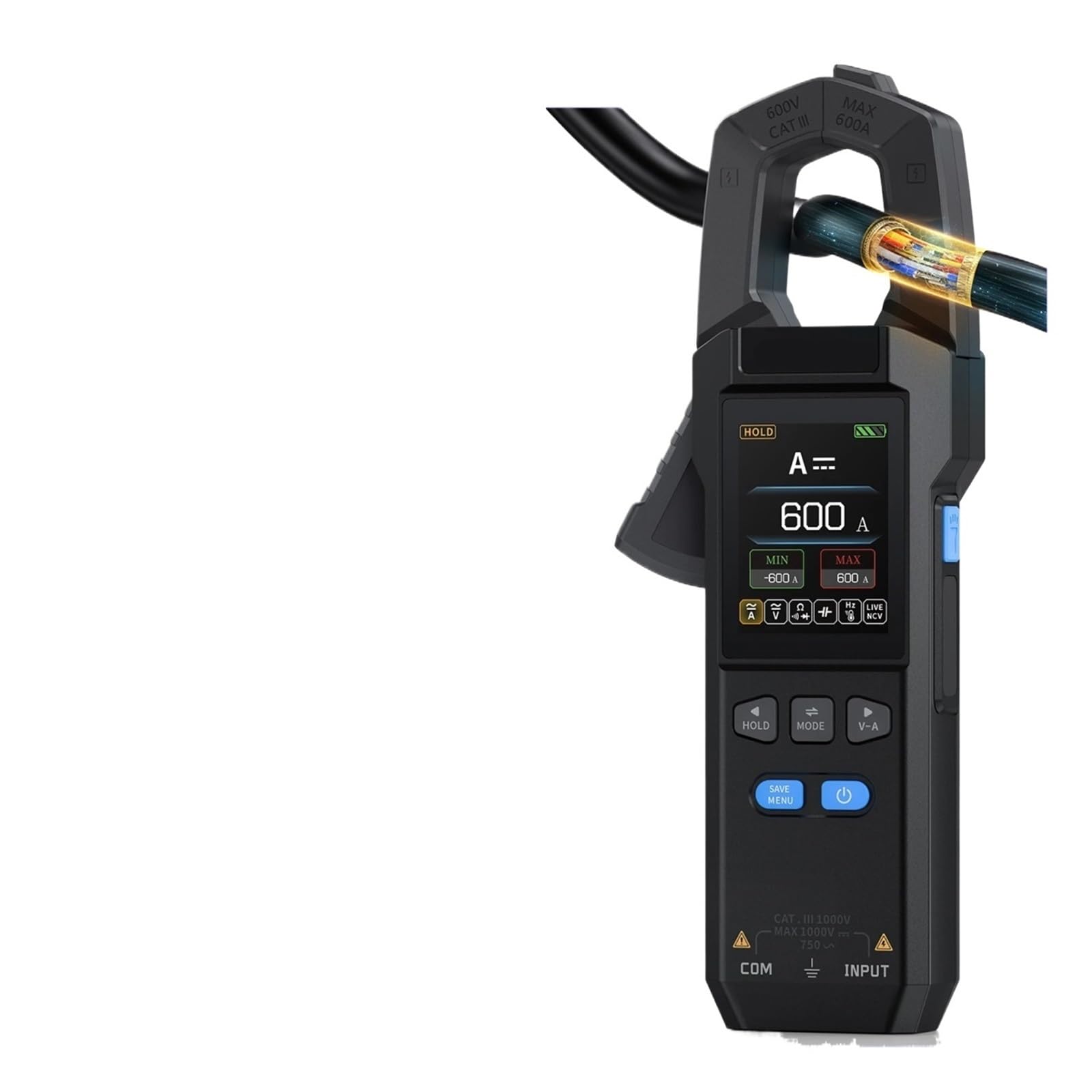 Pinza amperometrica DC AC DMC-100-10000 conteggi, 600 A, tester USB/NCV Capacità, Frequenza