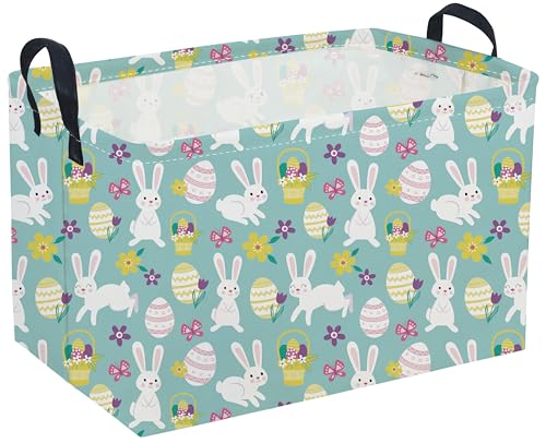 Image of Sanjiaofeng Rectangular Easter Basket Eggs Storage Bins,Cute Storage Basket with Handles.Clothers,Books,Kid's Gifts Bins. (Bule eggs)