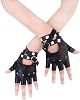 JISEN Women PU Leather Punk Gloves Rivets Belt Up or Snap Half Finger Performance Mittens