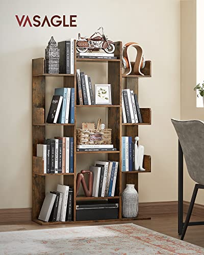 Vasagle Bookshelf, Tree-Shaped Bookcase With 13 Storage Shelves, Rounded Corners, 9.8”D X 33.9”W X 55.1”H, Rustic Brown Ulbc67Bxv1 #TOP1