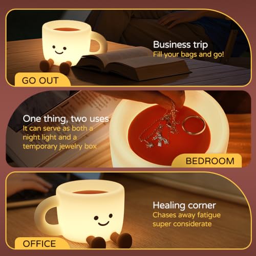 Image of Led Coffee Cup Night Light, Dimmable Timer Nursery Kawaii Lamps, Super Squishy Silicone USB Rechargeable Touch Control Night Lamp, Used for Camping Party Room Decor (Coffee Cup)