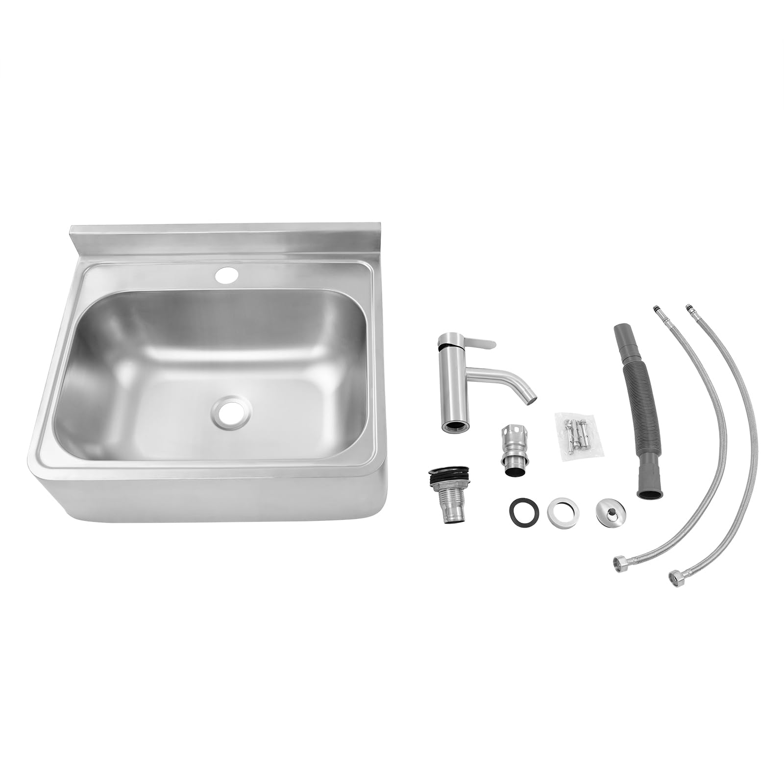 Fregadero de acero inoxidable montado en la pared, 48 x 39 x 20 cm, fregadero de cocina, fregadero exterior para autocaravana, baño, fregadero de cocina (con grifo)
