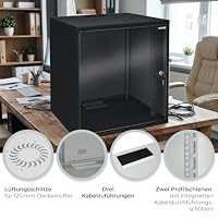 HMF 65712-02 Netzwerkschrank, Serverschrank 19 Zoll | 12 HE | 275 mm Einbautiefe | Glastür | Schwarz – Ansicht 3